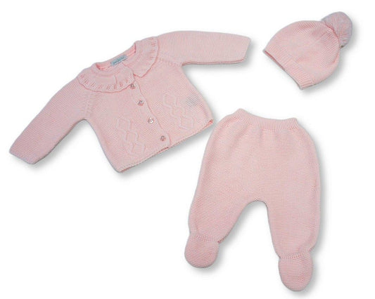 Knitted Baby Girls 2 pcs Set with Hat (NB-9m) (PK6) - BW-10-1245