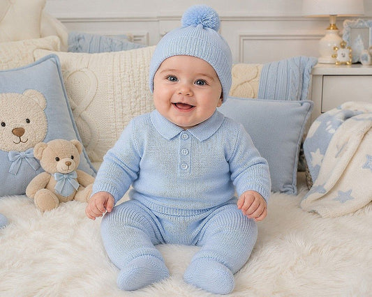 Knitted Baby Boys 2 pcs Set with Hat (NB-9m) (PK6) - BW-10-1246
