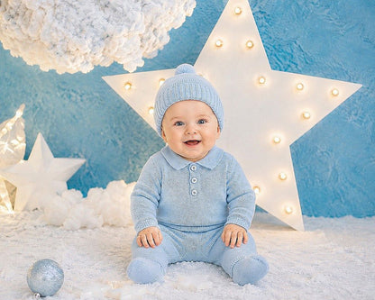 Knitted Baby Boys All-In-One with Pompom Hat (NB-9m) (PK6) - BW-10-1247