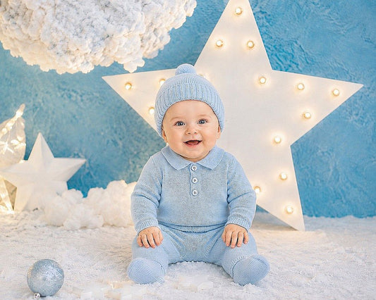 Knitted Baby Boys All-In-One with Pompom Hat (NB-9m) (PK6) - BW-10-1247
