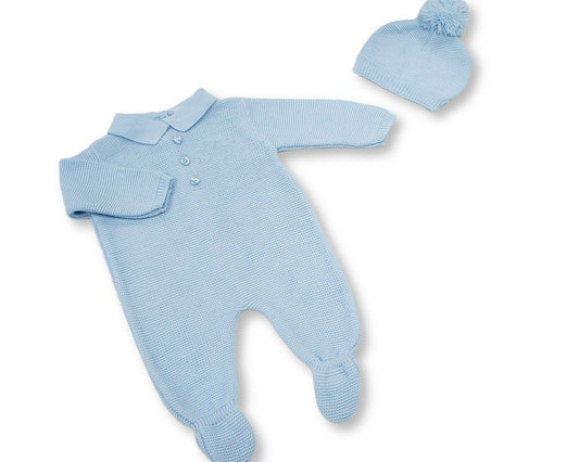 Knitted Baby Boys All-In-One with Pompom Hat (NB-9m) (PK6) - BW-10-1247