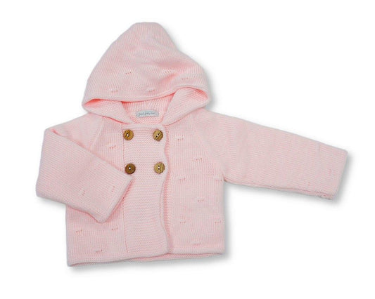 Knitted Baby Girls Pram Coat with Hood (NB-9m) (PK6) - BW-10-1248p