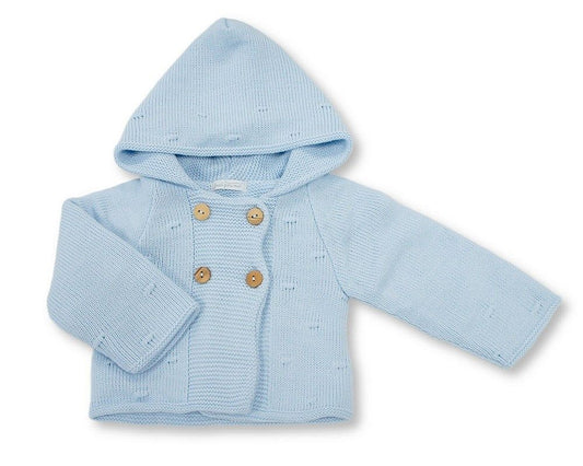 Knitted Baby Boys Pram Coat with Hood (NB-9m) (PK6) - BW-10-1248s