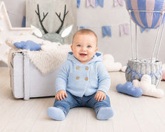 Knitted Baby Boys Pram Coat with Hood (NB-9m) (PK6) - BW-10-1248s