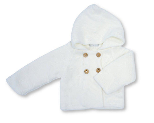 Knitted Baby Pram Coat with Hood (NB-9m) (PK6) - BW-10-1248w