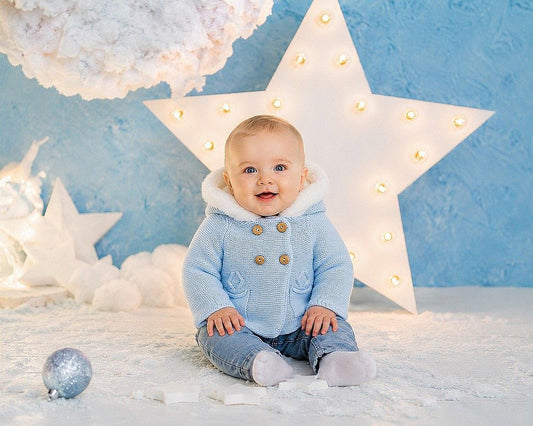 Knitted Baby Boys Pram Coat with Fur Hood (NB-9m) (PK6) - BW-10-1254s