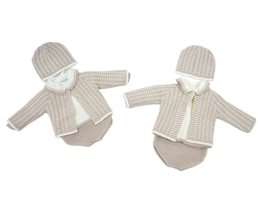 Knitted Baby 3 Pieces Set with Hat (NB-9m) (PK6) - BW-10-1257