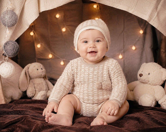 Knitted Baby Short Romper with Hat (NB-9m) (PK6) - BW-10-1258