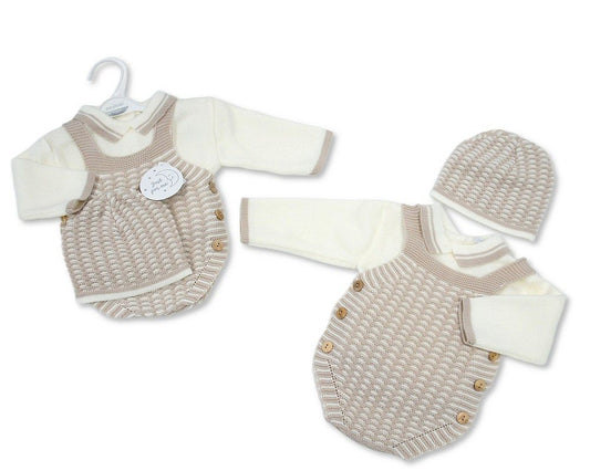 Knitted Baby 2 pcs Short Dungaree Set with Hat (NB-9m) (PK6) - BW-10-1259