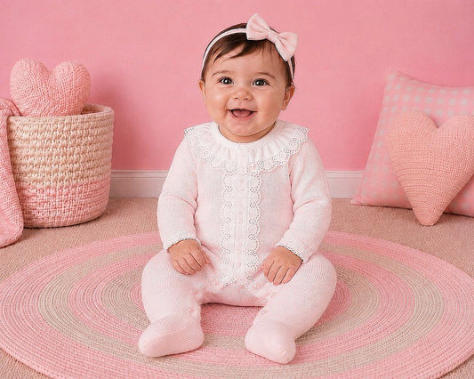 Knitted Baby Girls All-In-One with Lace Front and Collar (NB-9m) (PK6) - BW-10-1260