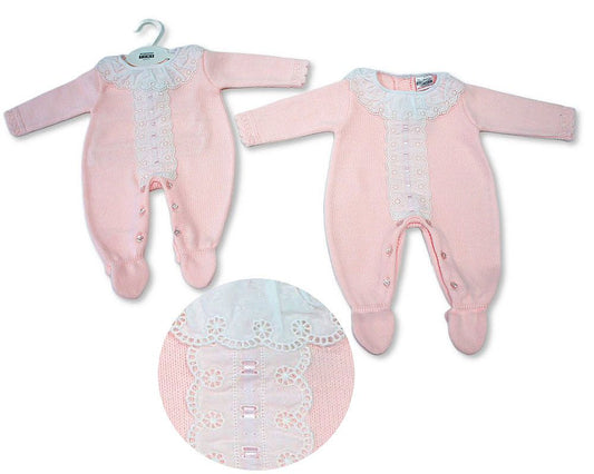 Knitted Baby Girls All-In-One with Lace Front and Collar (NB-9m) (PK6) - BW-10-1260