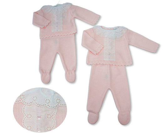 Knitted Baby Girls 2 pcs Set with Lace Front and Collar (NB-9m) (PK6) - BW-10-1261