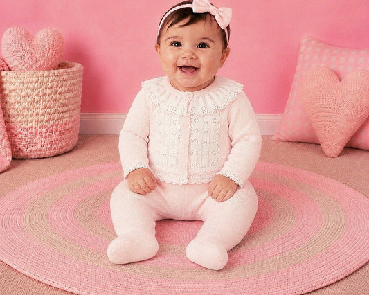 Knitted Baby Girls 3 pcs Set with Lace Front and Collar (NB-9m) (PK6) - BW-10-1262