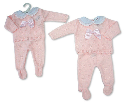 Knitted Baby Girls 2 pcs Set with Lace Collar and Bow (NB-9m) (PK6) - BW-10-1263