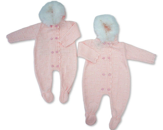 Knitted Baby Girls All-In-One with Fur Hood (NB-9m) (PK6) - BW-10-1265