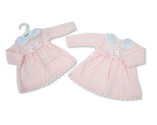 Knitted Baby Girls Dress with Lace Collar and Bow (NB-9m) (PK6) - BW-10-1268