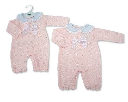 Knitted Baby Girls All-In-One with Lace Collar and Bow (NB-9m) (PK6) - BW-10-1269