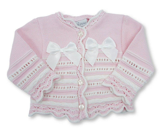Knitted Baby Girls Cotton Cardigan - Double Bow (PK6) (NB-9m) BW-10-3003