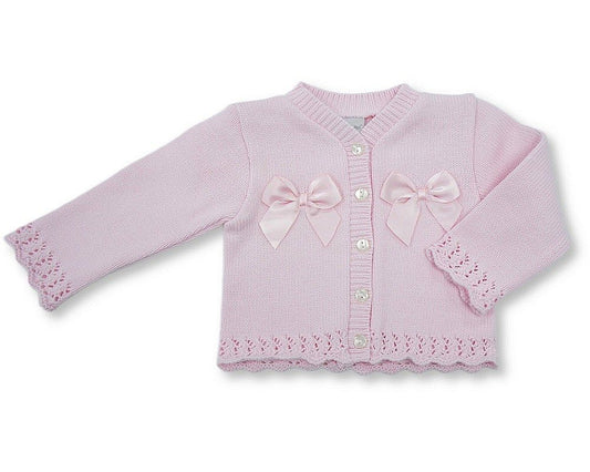 Knitted Baby Girls Cotton Cardigan - Double Bow (PK6) (NB-9m) BW-10-3004