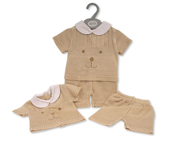Knitted Baby 2 Pieces Short Set - Bear Face (NB-9 Months) (PK6) Bw-10-829