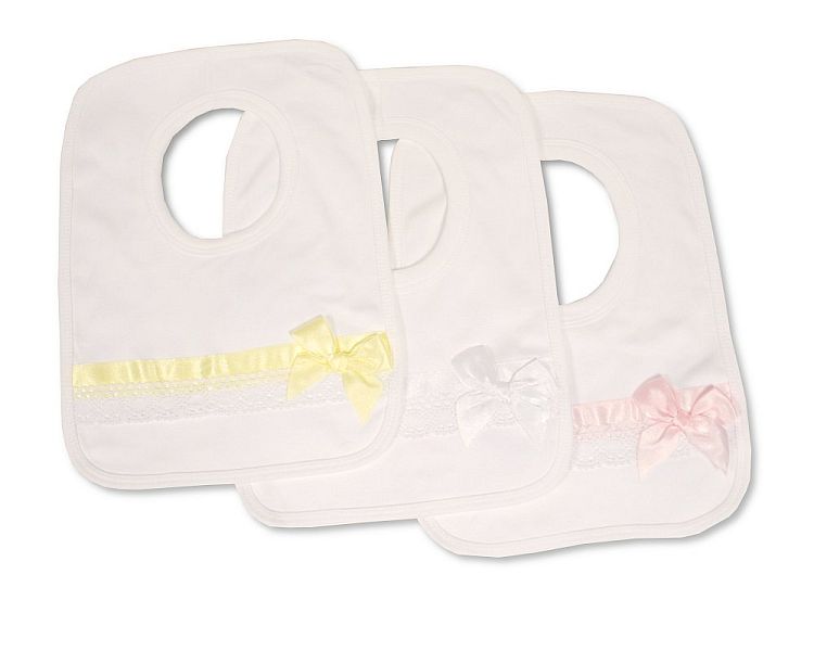 Baby Pop-Over Bib with Lace and Bow (23x22cm) (PK6) BW-104-828