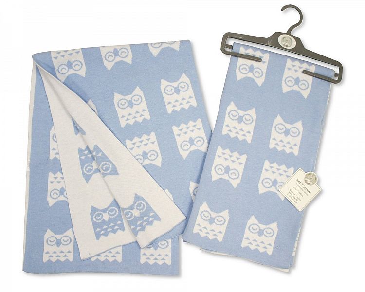 Baby Cotton Shawl - Owl - Blue (70x90cm) (PK1) BW-110-403s