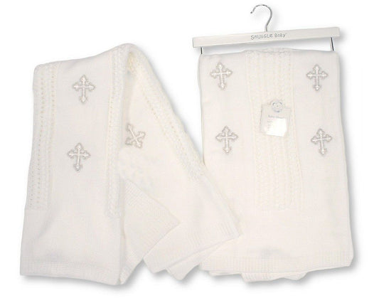 Baby Christening Shawl with Embroidery on Hanger - Cross (84x100cm) (PK1) BW-110-426