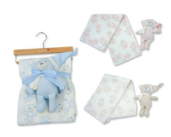 Baby Muslin Blanket and Bear Toy Set on Hanger (100x75cm) (PK6) BW-112-3000