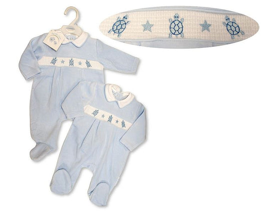 Baby Boys Velour All in One with Smocking - Tortoise (NB-6m) (PK6) BW-13-403