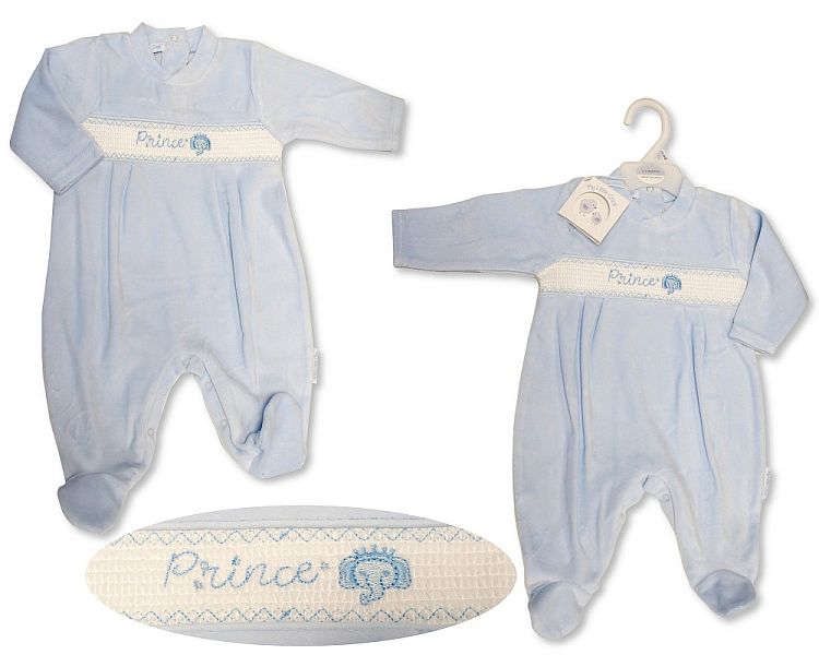 Baby Boys Velour All in One with Smocking - Prince (NB-6m) (PK6) BW-13-404
