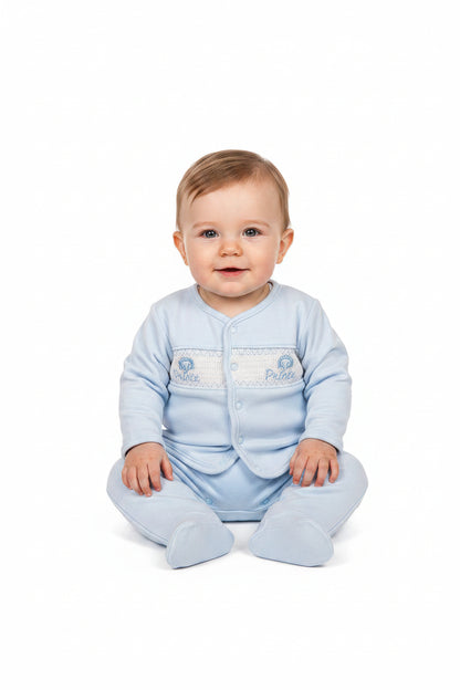 Baby Boys Velour 2 pcs Set with Smocking - Prince (NB-6m) (PK6) BW-13-406