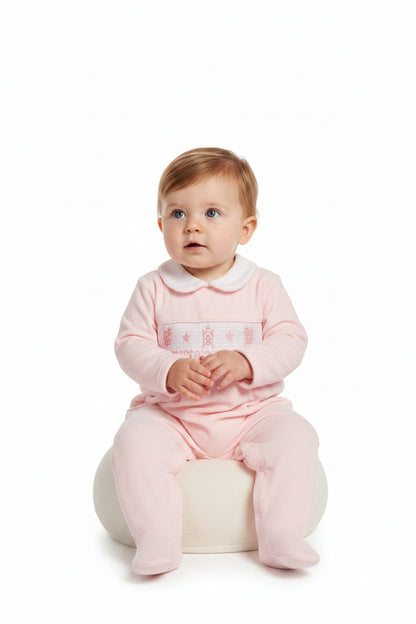 Baby Girls Velour All in One with Smocking - Tortoise (NB-6m) (PK6) BW-13-408