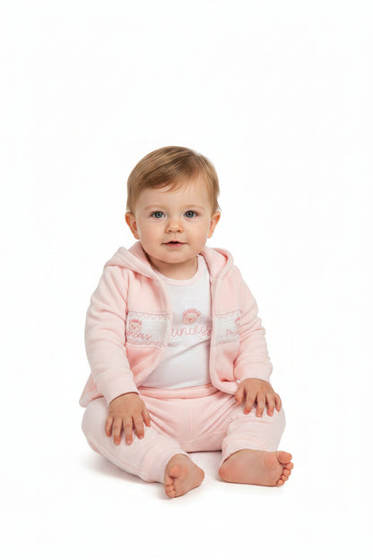 Baby Girls Velour 3 pcs Set with Smocking - Princess (NB-6m) (PK6) BW-13-410