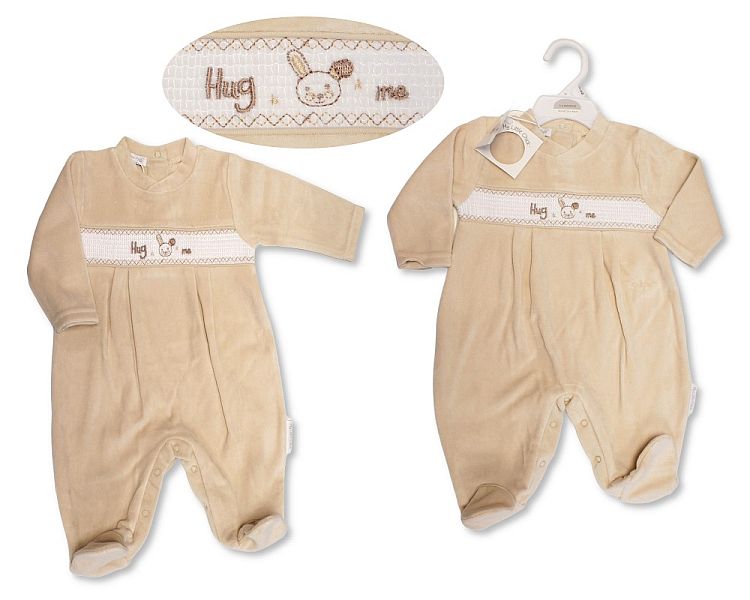 Baby Velour All in One with Smocking - Hug Me (NB-6m) (PK6) BW-13-412