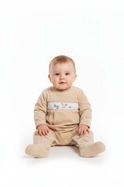 Baby Velour All in One with Smocking - Hug Me (NB-6m) (PK6) BW-13-412