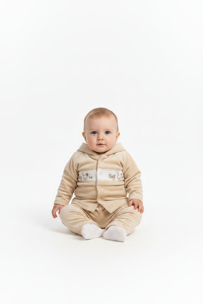 Baby Velour 3 pcs Set with Smocking - Hug Me (NB-6m) (PK6) BW-13-413