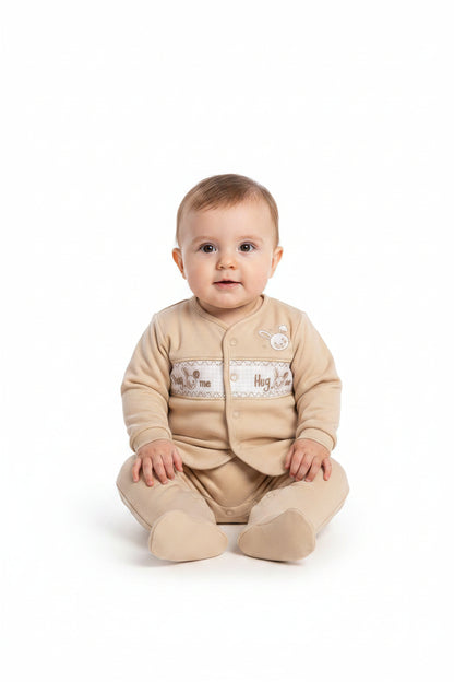 Baby Velour 2 pcs Set with Smocking - Hug Me (NB-6m) (PK6) BW-13-414