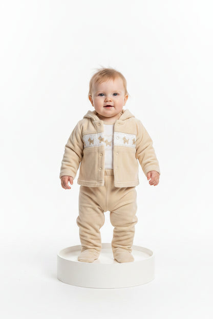 Baby Velour 3 pcs Set with Smocking - Puppy (NB-6m) (PK6) BW-13-416