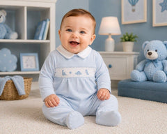 Baby Boys Velour All in One with Smocking - Dino (NB-6m) (PK6) - BW-13-428