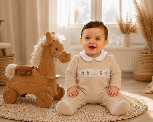 Baby Velour All in One with Smocking - Rabbit (NB-6m) (PK6) - BW-13-441