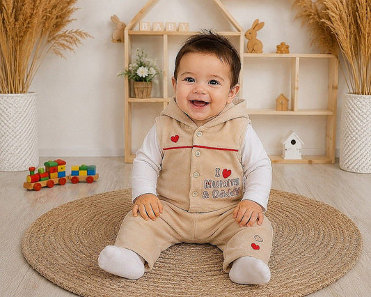 Baby Velour 3 pcs Set - I Love Mummy & Daddy (NB-6m) (PK6) - BW-13-444