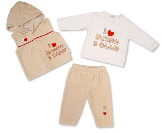 Baby Velour 3 pcs Set - I Love Mummy & Daddy (NB-6m) (PK6) - BW-13-444