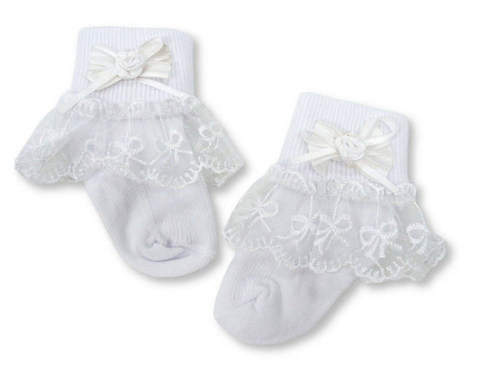 Baby Girls Socks with Lace and Rosebud Bow (0-18m) (PK12) BW-61-2249