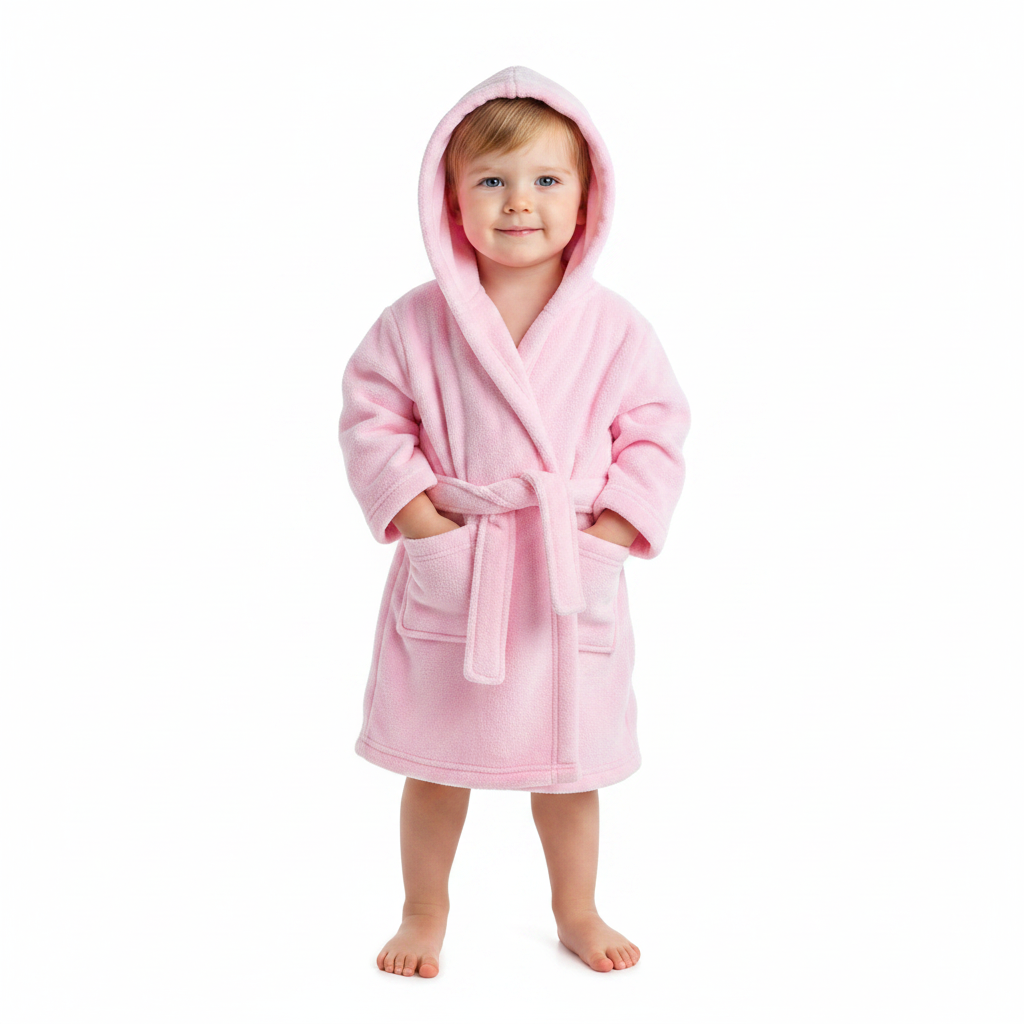 Children's Pink Coral Fleece Hooded Robe - 2/6 Years - FBR17-P