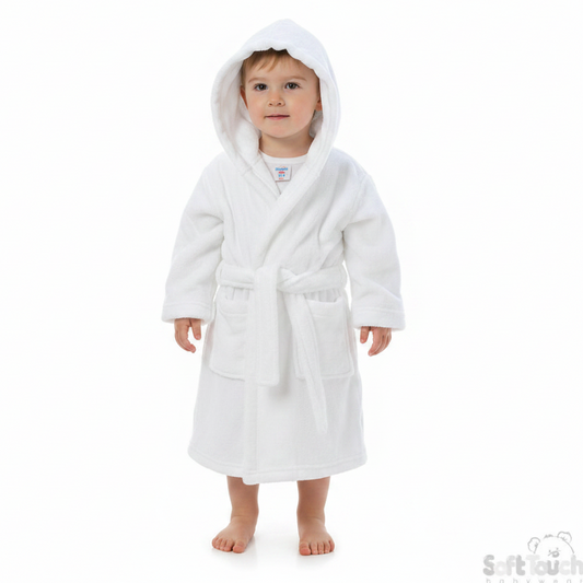 Children's White Coral Fleece Hooded Robe - 2/6 Years - FBR17-W