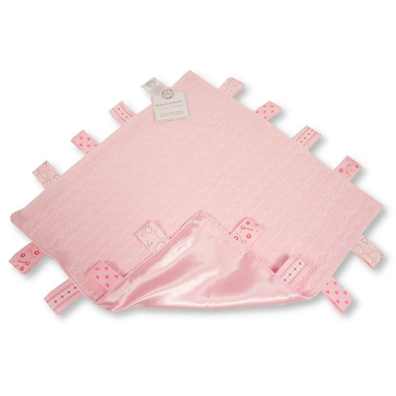 Pink Knitted Baby Comforter with Tags and Satin Reverse - (PK6) Gp-25-1173P