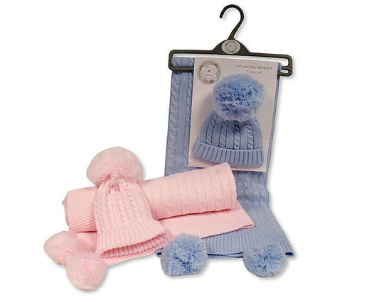 Baby Pompom Wrap and Hat Set (6-12m) (PK6) GP-25-1219
