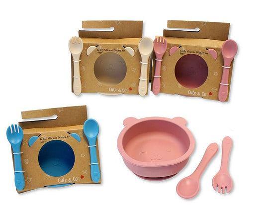 Baby Silicone Bowl, Fork and Spoon Set - Teddy () (PK6) GP-25-1309
