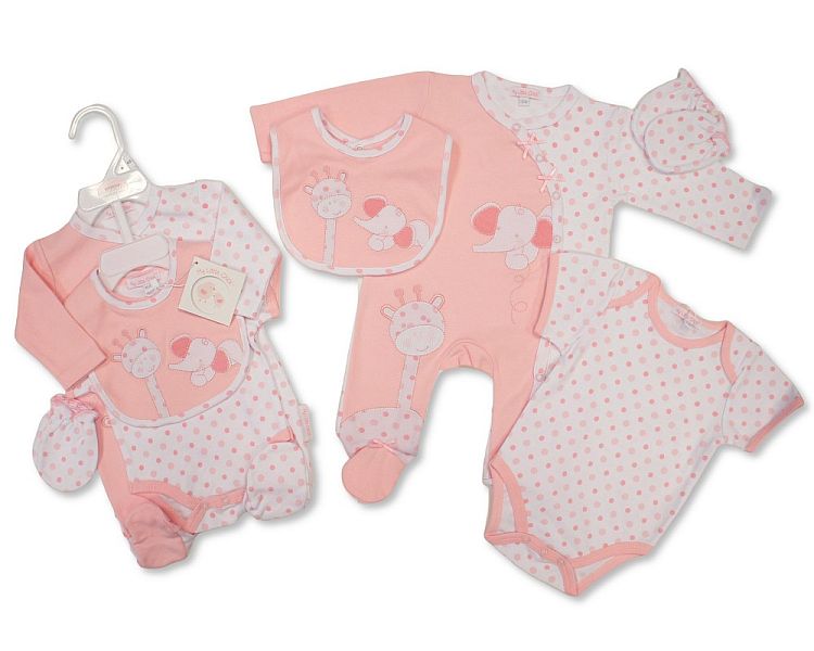Baby Girls 4 Pieces Gift Set - Elephant and Giraffe (NB-6m) (PK6)  GP-25-1332P