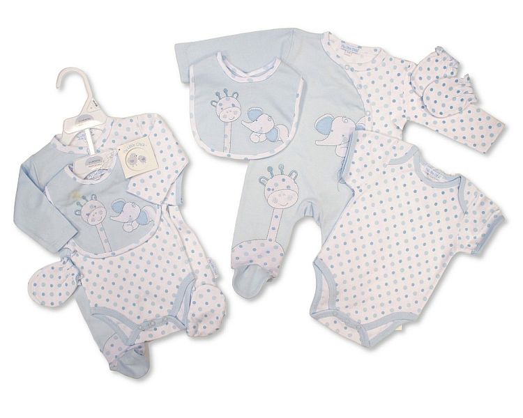 Baby Boys 4 Pieces Gift Set - Elephant and Giraffe (NB-6m) (PK6)  GP-25-1332S